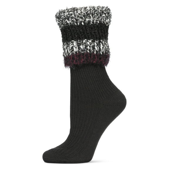 Legmogue Women's Bellevue Furry Striped Cuff Ribbed Plush Crew Socks - Womens - Female, 9-11, Black