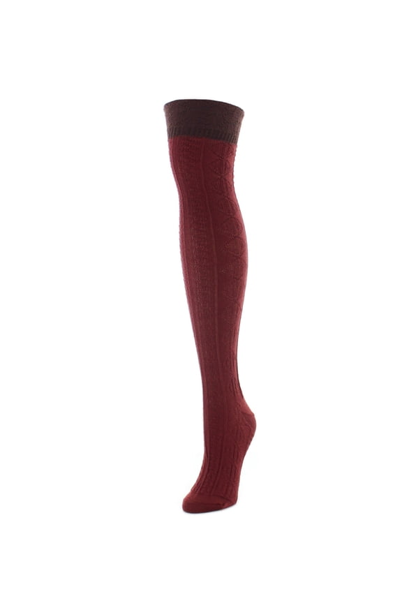 Women's Dot and Braid Wool Blend Over The Knee Sock - Womens - Female (One Size, Russet Brown)