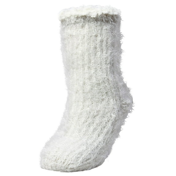 Legmogue Women's Furry Sherpa-Lined Winter Crew Slipper Sock - Womens - Female, 9-11, Ivory