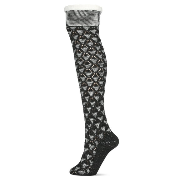 Legmogue Women's Mini Diamond Sherpa Lined Knee Length Lounge Sock - Womens - Female, One Size, Black