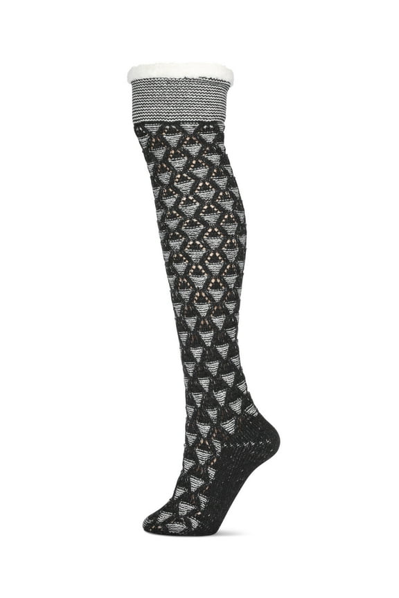 Women's Mini Diamond Sherpa Lined Knee Length Lounge Sock - Womens - Female, One Size, Black