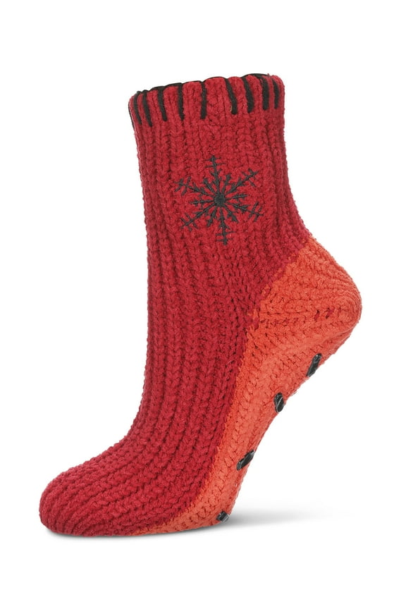 Women's Snowflake Block Chenille Non-Skid Slipper Sock - Womens - Female, One Size, Mocha Bisque
