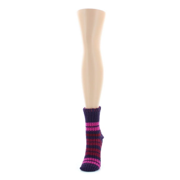 Legmogue Women's Thin Stripe Chenille Non-Skid Slipper Crew Sock - Womens - Female, One Size, Purple Pennant