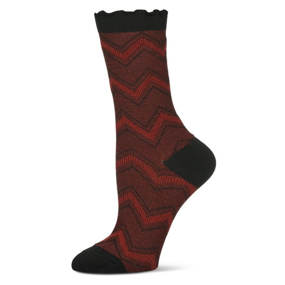 Legmogue Women's Zig Zag Ruffle Top Cotton Blend Crew Sock - Womens - Female, One Size, Blackberry Cordial