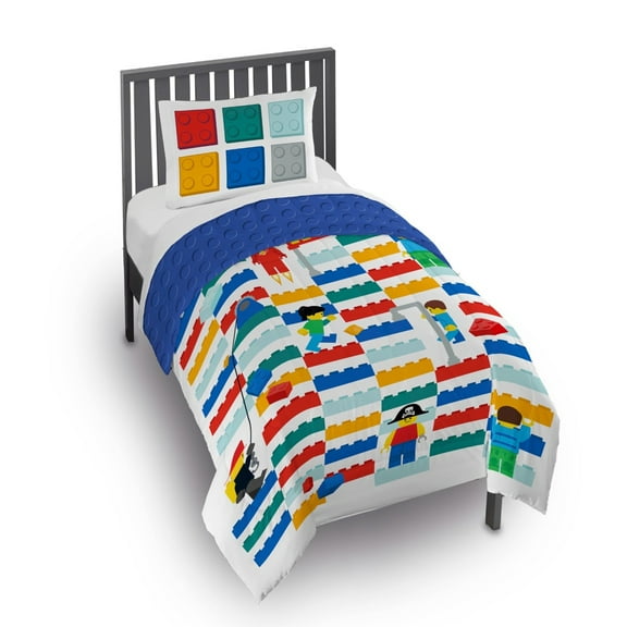 LEGO Kids 2 Piece Multicolor Reversible Comforter and Pillowcase Bedding Set, Twin/Full