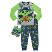 Lego Baby Yoda Boys 2 Piece Long Sleeve Top with Pants and Slippers Pajama Set, Sizes 4-12