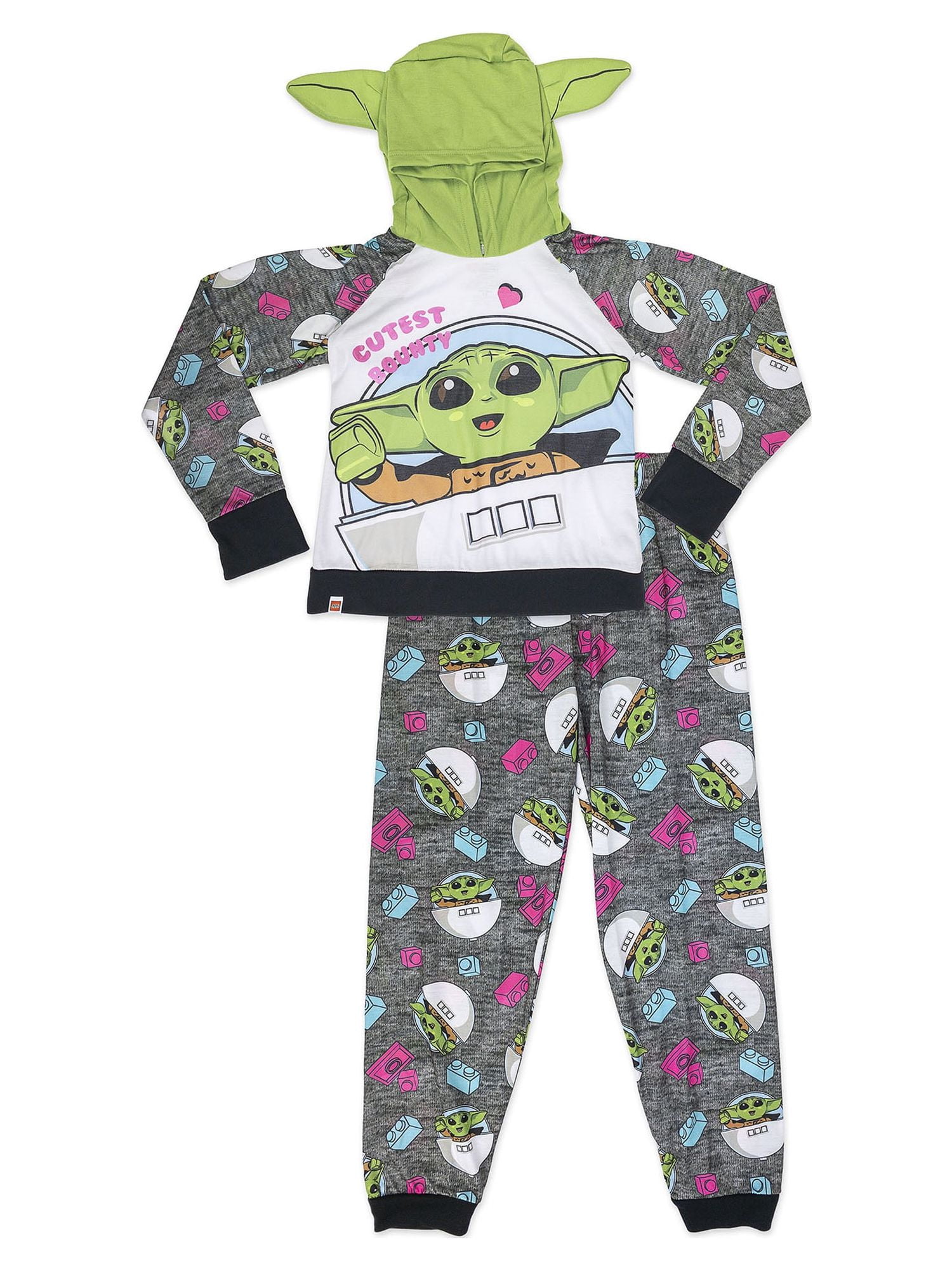 Lego Baby Yoda Girls 2 Pc Hooded Pajama Set; Sizes 4-12