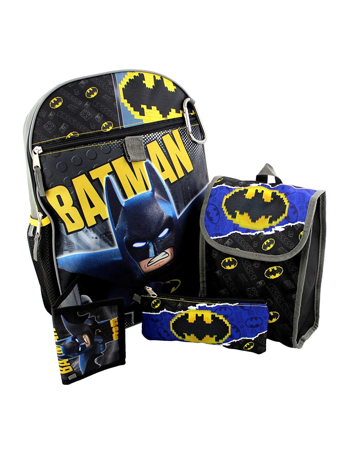 Lego Batman 5 piece Backpack School Set (One Size, Black/Grey)