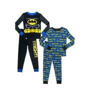 Lego Batman Boys Long Sleeve Tops and Long Pants, 4-Piece Pajama Sleep Set, Sizes 4-10