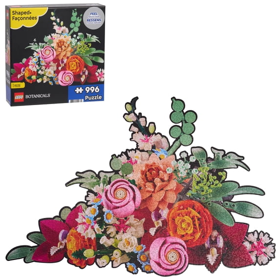 LEGO® Botanicals Pink Bouquet Puzzle, 996 Pieces, 33.53 x 23.46 inches, Die-Cut Jigsaw Puzzle with Poster, LEGO® Fan Gift for Kids and Adults, Ages 9+