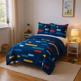 thumbnail image 1 of LEGO®, Brick Stripe, Navy, Kids, Quilt and Sham Bedding Set, Queen 86" x 86", 1 of 10