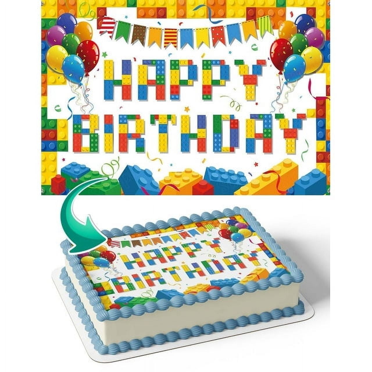 Lego Build Blocks Kids Party Edible Image Cake Topper For Half Sheet Cake By TNCT