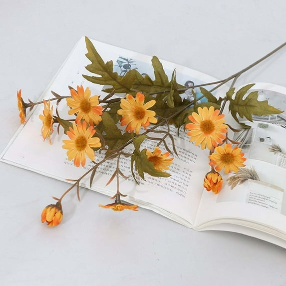 Lego Flower Sets for Adults Women Flowers for Outdoor Planters Decoration Bouquet Heads Flower Silk 5 Bundles Flower Home Sun Flowers,Orange