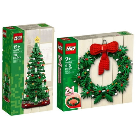 Lego Holiday Bundle, Christmas Tree (40573) and Wreath (40426), 2-in-1 Building Toy Set, (1294 Total Pcs)