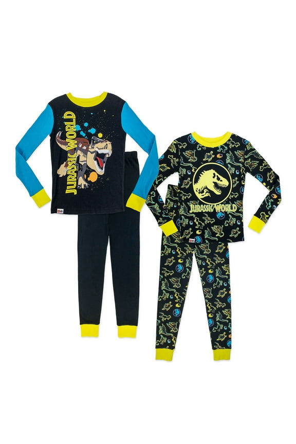 Lego Jurassic Boys Long Sleeve Tops and Long Pants, 4-Piece Pajama Sleep Set, Sizes 4-10