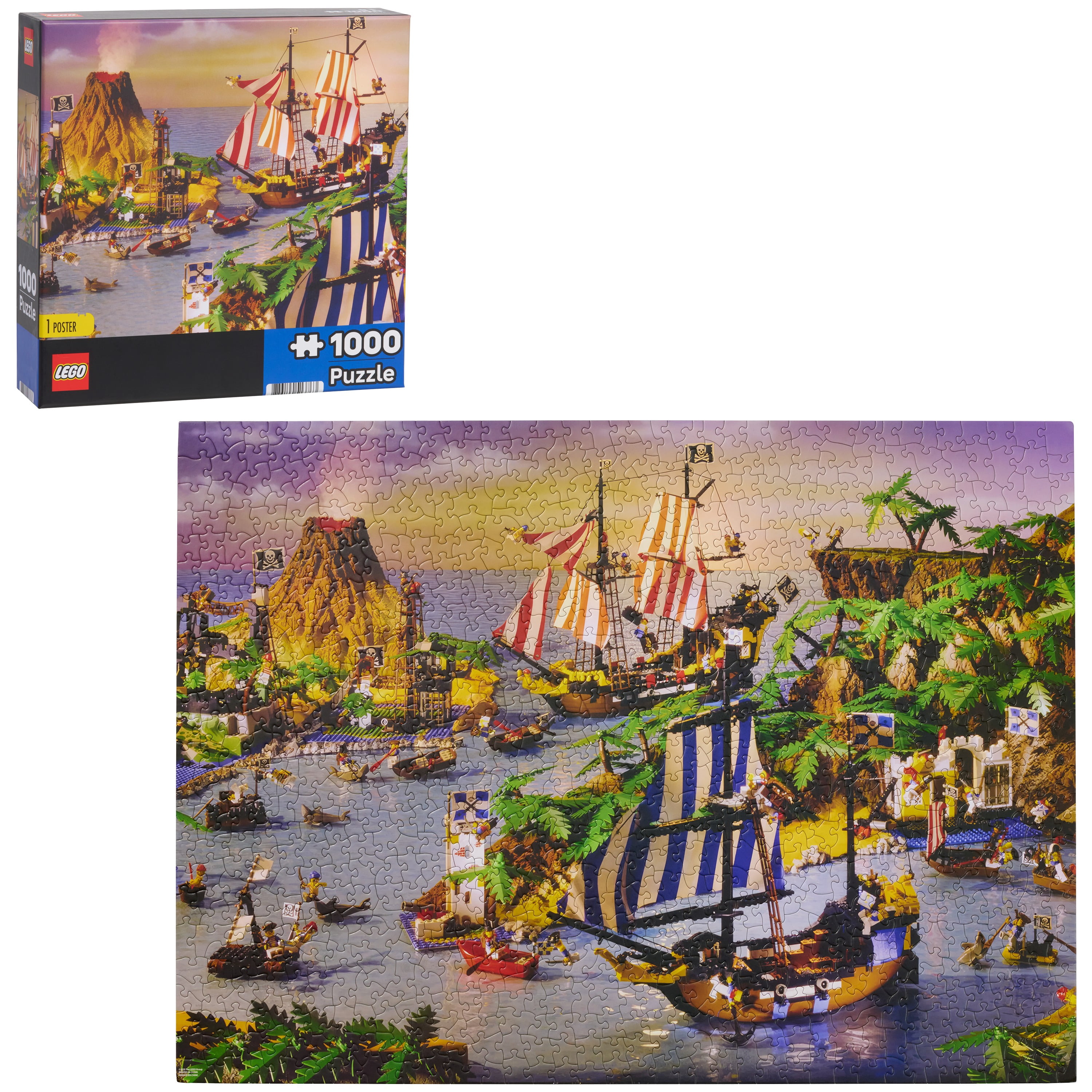 LEGO Retro Pirate Ship Scene Puzzle, 1000 Pieces, 26.75 x 19.75-inch Puzzle with LEGO Pirate Ship Scene, Collectible Puzzle, Ages 8+