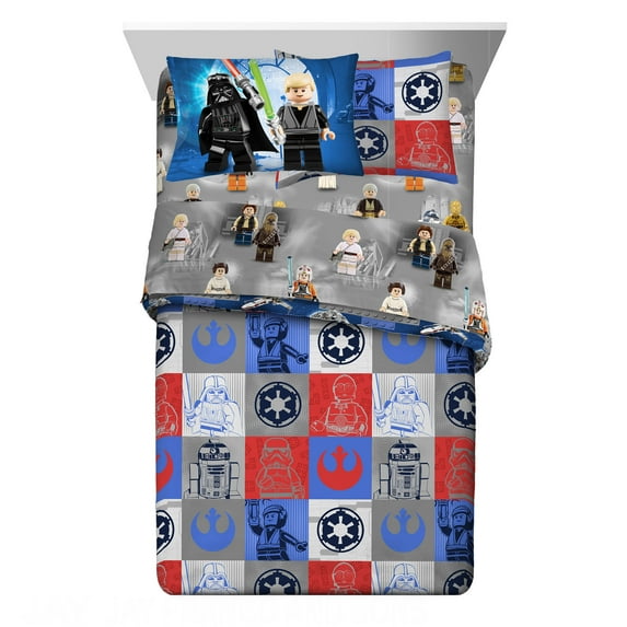 Lego Star Wars Kids Full Bed in a Bag, Comforter and Sheets, Gray