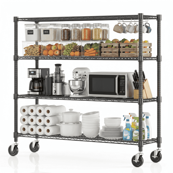 Legooin 18x60x72 inch Industrial Garage Shelf with Wheels Storage Rack Heavy Duty Metal Shelving Unit for Industrial Residential Use, Black