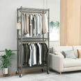 thumbnail image 1 of Legooin 80.7"H Metal Garment Rack with Shelves Coat Rack with Wheels Wardrobe Wire Rack 250lbs Capacity for Bedroom Laundry Room, 2 Hanging Rods & Side Hooks, Gray, 1 of 8
