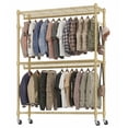 thumbnail image 1 of Legooin 47"W x 18"D x 81"H Rolling Clothes Rack with Hanging Rods Portable Wardrobe Closet Garment Rack on Wheels for Bedroom Laundry Room, Gold, 1 of 7