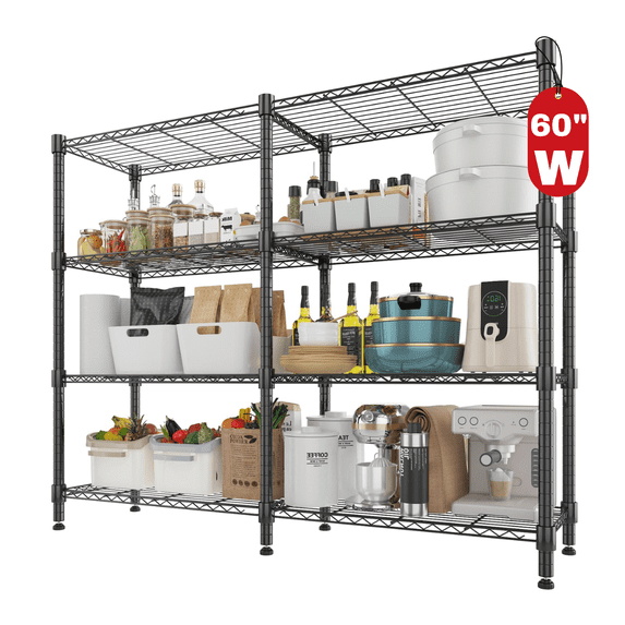 Legooin 4-Tier Garage Shelving Unit Adjustable Corner Storage Rack Wire Shelves for Industrial Residential Storage, Black