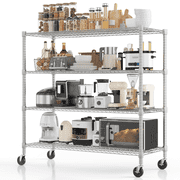 Legooin 48"W Metal Commercial Shelving Unit Heavy Duty Storage Rack with Wheels Organizer, Silver