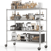 Legooin 48"W x 18"D x72"H Heavy Duty Steel Shelving Unit Rolling Commercial Garage Storage Rack Mobile Shelf for Kitchen Pantry, Silver