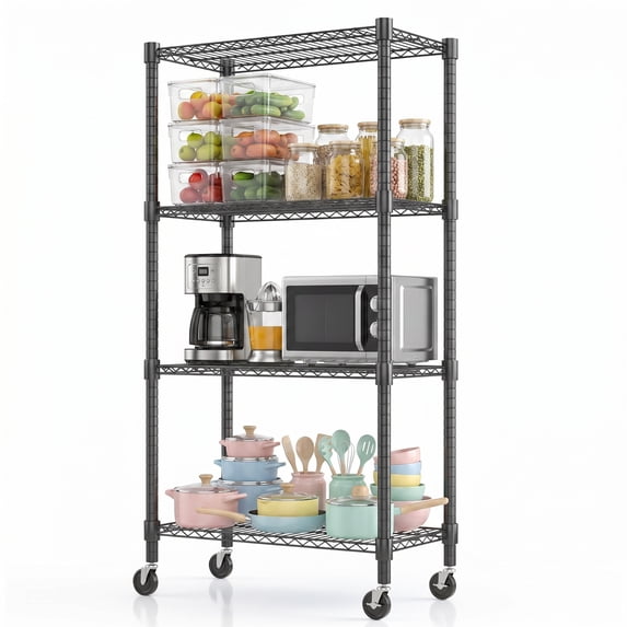 Legooin 30"x14"x72" Kitchen Storage Rack Wire Shelving Unit on Wheels Height Adjustable Metal Shelf for Pantry Office, Black