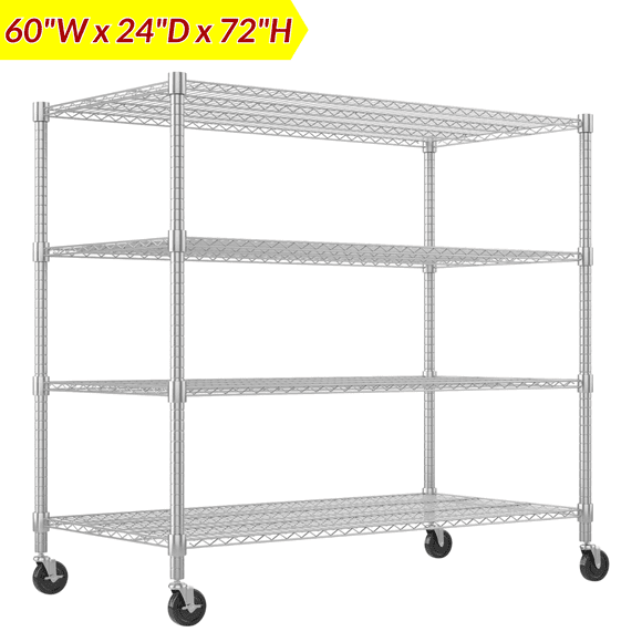 Legooin 4-Tier Heavy-Duty Storage Rack for Garage Movable Shelving Unit 2400 lbs, Silver