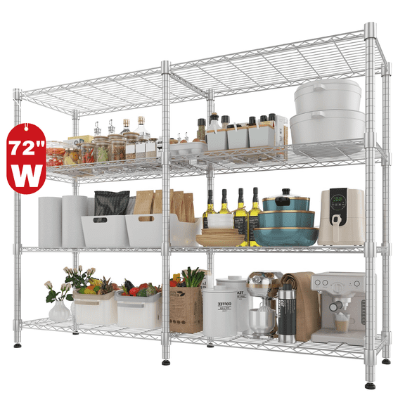 Legooin 4-Tier Heavy Duty Steel Shelves Storage Rack Adjustable Shelving Unit for Pantry Balcony Garage 1600lbs Capacity, Silver