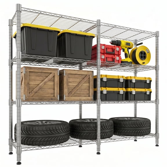Legooin 72"W x 18"D x 60"H Wire Shelving Unit for Garage Storage Industrial Shelf Steel Storage Rack for Pantry Balcony 1600lbs Load Capacity, Silver