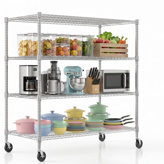 Legooin 24"D x 48"W x 72"H Metal Storage Rack Adjustable Storage Wire Shelf Garage Shelf with Wheels for Residential and Industrial Use, Silver