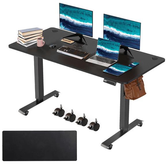 Legooin 48"W x 24"D Ergonomic Stand-up Desk Mobile Workstation Standing Office Desk Rolling Gaming Desk Height Adjustable 28"-45", Black