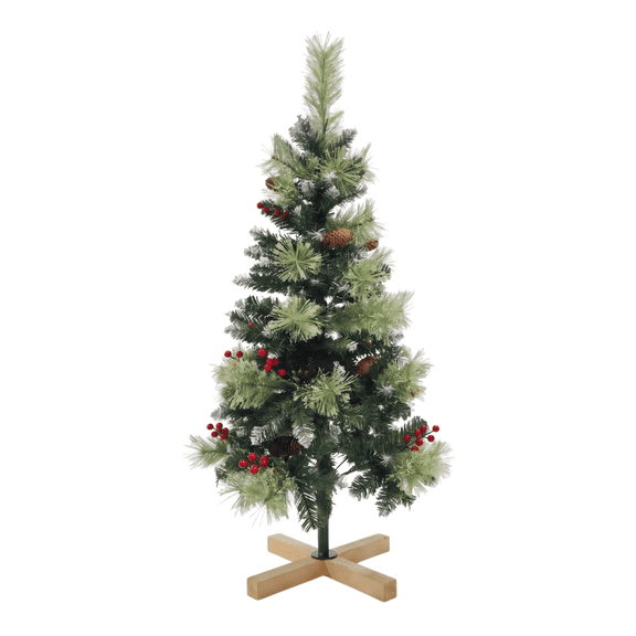 Legooin 4FT Pre-Lit Realistic Artificial Potted Tree with Warm White Lights Small Christmas Tree , X-Shaped Wooden Stand, for Home Store Office Holiday Décor, Green