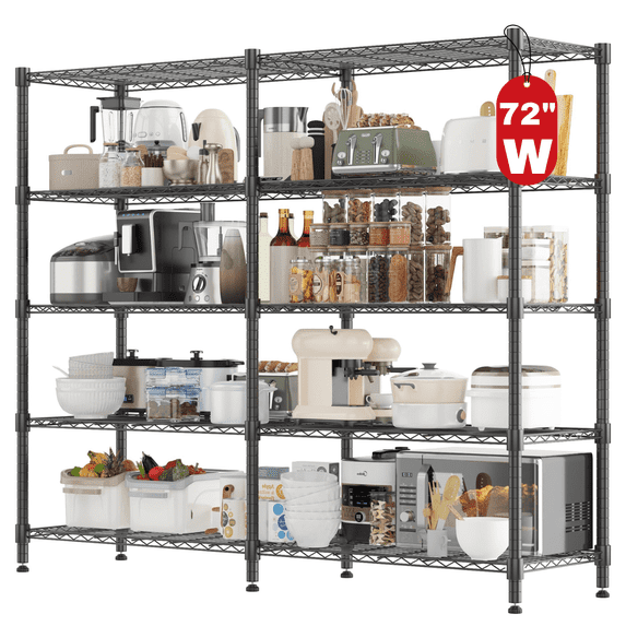 Legooin 72"W x 18"D x 72"H Garage Storage Rack Height Adjustable Shelving Unit Wire Shelves for Industrial Residential Use 2000lbs Capacity, Black