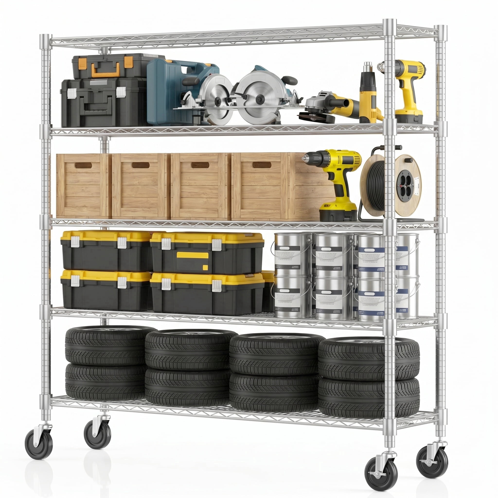 Legooin 5-Tier Garage Shelving Unit on Wheels 60"W x 18"D x 82"H