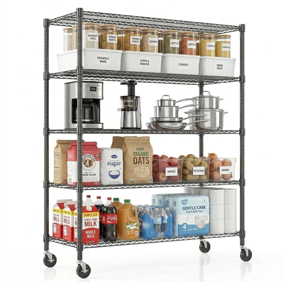 Legooin 18x48x82 inch Heavy Duty Wire Shelving Unit Industrial Residential Stainless Steel Shelf Storage Rack for Garage Pantry, Black