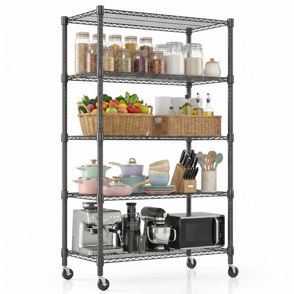 Legooin 36"W x 18"D x 82"H Heavy Duty Storage Shelf Garage Rack with Wheels Adjustable Shelving Unit for Residential Industrial Use, Black