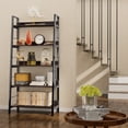 thumbnail image 1 of Legooin 5-Tier Industrial Ladder Bookshelf - Bookcase with Wood Shelves and Metal Frame, Plant Stand Storage Rack for Home Decor Office Living Room Kitchen, Walnut, 1 of 9