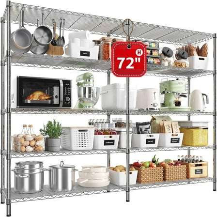 Legooin 5-Tier Metal Steel Wire Shelf Storage Rack Heavy Duty Shelving Unit Corner for Garage Pantry Balcony, Silver