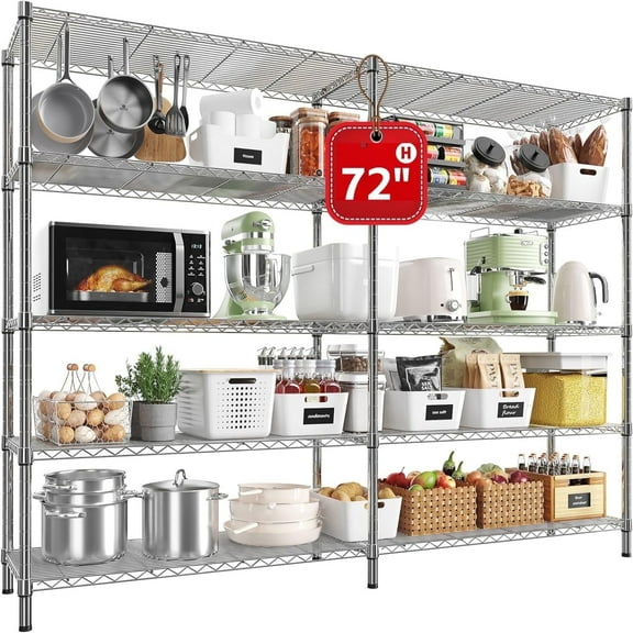 Legooin 5-Tier Metal Steel Wire Shelf Storage Rack Heavy Duty Shelving Unit Corner for Garage Pantry Balcony, Silver