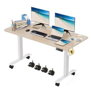Legooin 55"W x 24"D Mobile Standing Desk Height Adjustable Smart One-Click Lift Stand Up Office Desk on Wheels Home Office Furniture, Oak