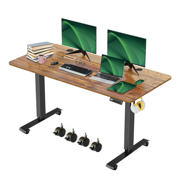 Legooin 55x24 Electric Standing Desk Height Adjustable 28"-45" Mobile Workstation Gaming Table with Pre-set Height Function for Home Office, Brown