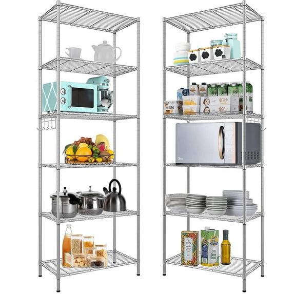 Legooin 6-Tier Metal Storage Rack 2 Pack Shelving Unit Home Organizer for Kitchen Bathroom Pantry, Silver