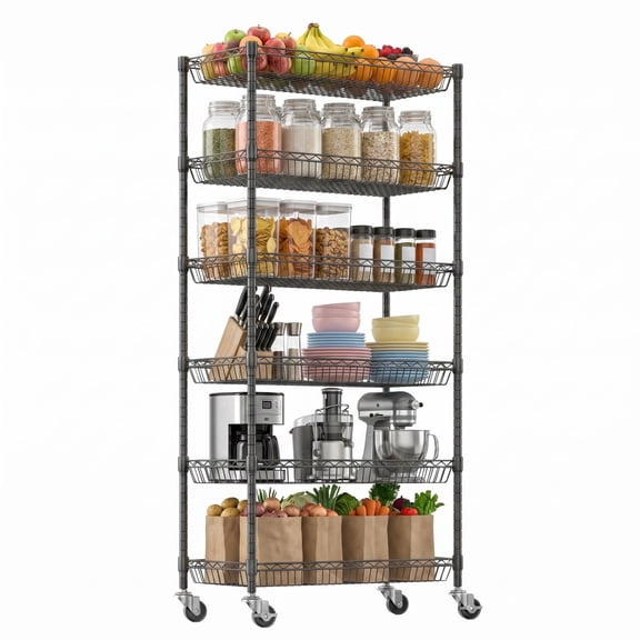 Legooin 6-Tier Wire Shelf Adjustable Basket Shelf Freestanding Storage Rack Home Organizer Rack for Garage Kitchen Basement 30x13.5x63 inch, Black