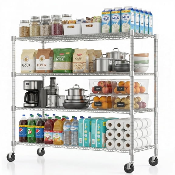 Legooin 60"W x 18"D x 72"H Garage Shelving Unit with Wheels Heavy Duty Storage Rack Height Adjustable Organizer for Warehouse Pantry Silver