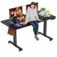 thumbnail image 1 of Legooin 63x24 Electric Stand-up Desk Wooden Office Table with alloy Steel Frame Standing Desk on Wheels Lift Control for Multi Monitors, Black, 1 of 10