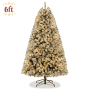 Legooin 6FT Snow Flocked Prelit Christmas Tree with 800 PVC Tips+300 Warm White LED Lights, Hinged Artificial Xmas Tree, Green