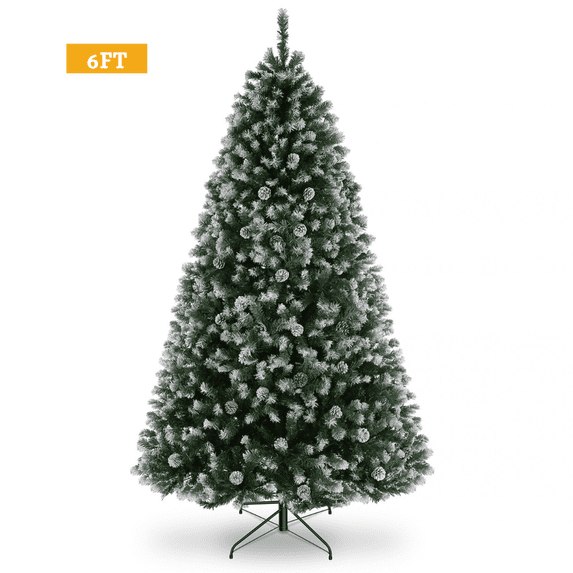 Legooin 6FT Unlit Artificial Christmas Tree with Pine Cones, 800 PVC Branch Tips Hinged Tree with Metal Stand for Indoor Outdoor Christmas Decor