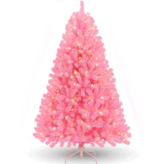Legooin 6ft Pre-lit Pink Christmas Tree with 300 Warm Lights, 800 Branch Tips, Christmas Halloween Holiday Decor